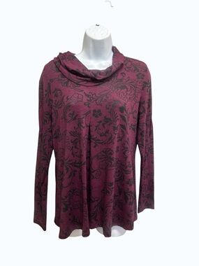 Dressbarn Petite Cowl Neck Tunic - Burgundy Floral - Size L/P